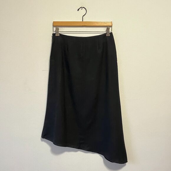 Vintage Black Wool Asymmetrical Hem Midi Skirt Gianni Size 8 - Picture 2 of 5